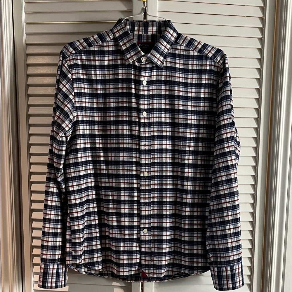 UNTUCKit Navy and White Plaid Casual Shirt